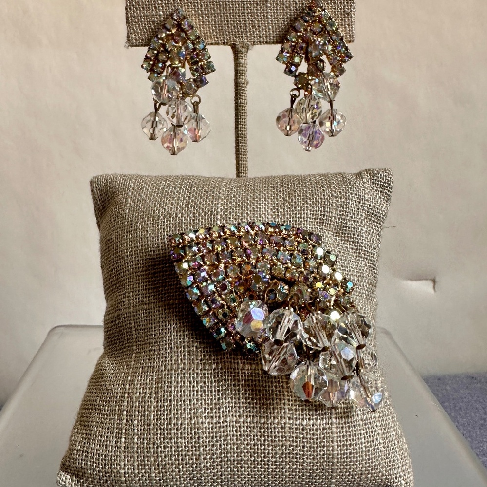 Vintage Juliana D&E Estate Cha Cha Brooch Earrings SET AB Rhinestone & Crystal